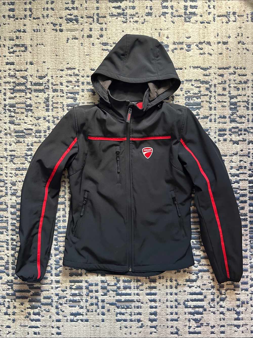 Ducati Men's Black Hooded Rider’s Jacket with Red Trim
